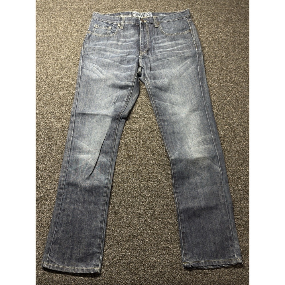 Kenneth Cole Reaction Slim Fit Jeans Mens 34x32 Medium Wash Blue Denim